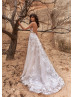 Ivory Embroidery Lace Tulle Deep V Back Chic Wedding Dress